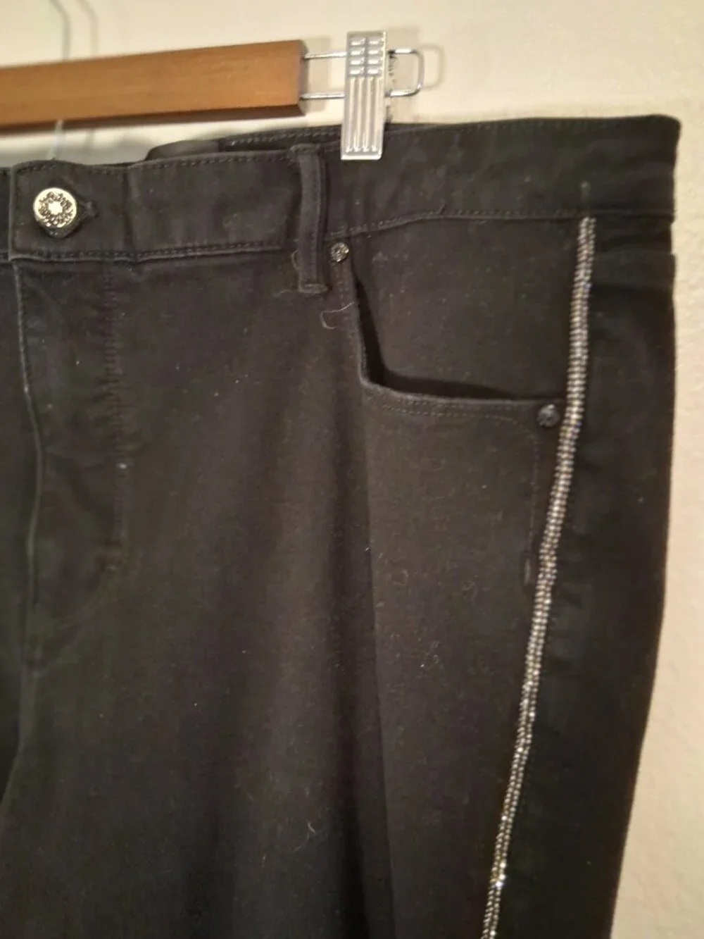 White House Black Market Women's High Rise Embellished Trim Straight Jeans SZ 16